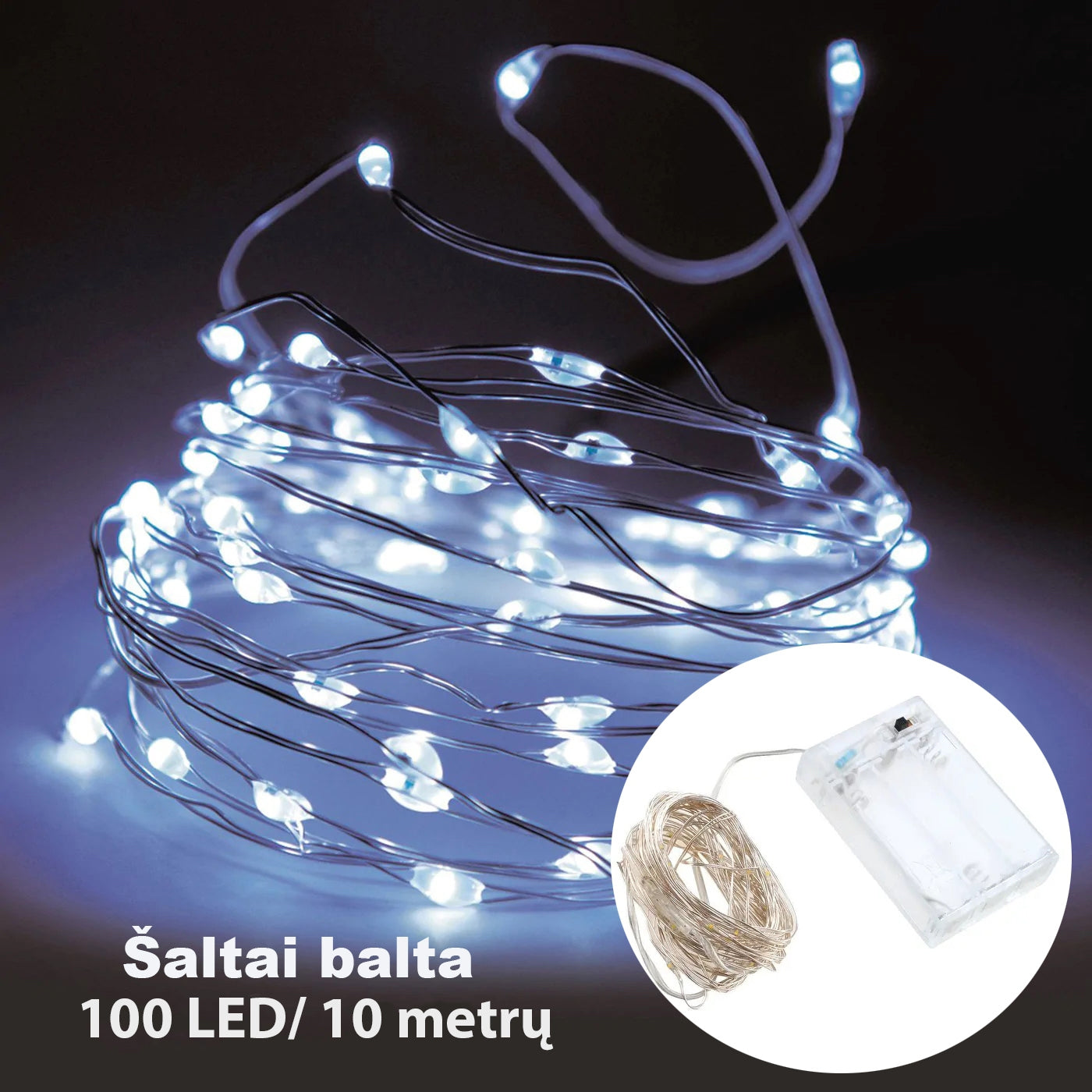 100 LED Girlianda, šaltai balta