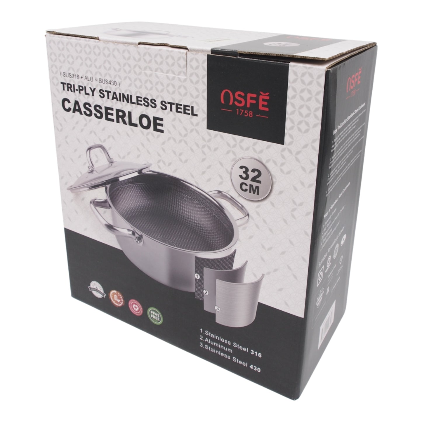 Puodas su dangčiu OSFÉ Tri-Ply, 32 cm, 12 l