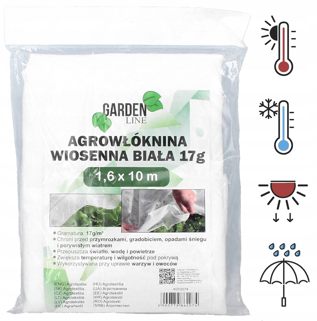 Agroplėvelė 1,6 x 10 m pavasarinė balta 17 g/m²