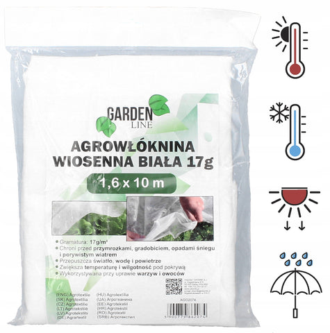 Agroplėvelė 1,6 x 10 m pavasarinė balta 17 g/m²