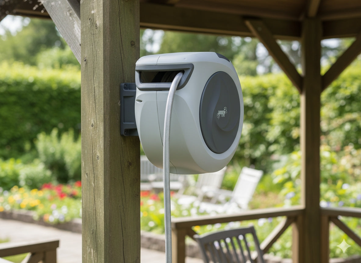 Automatinė sodo žarnos ritė su žarna 20 m
