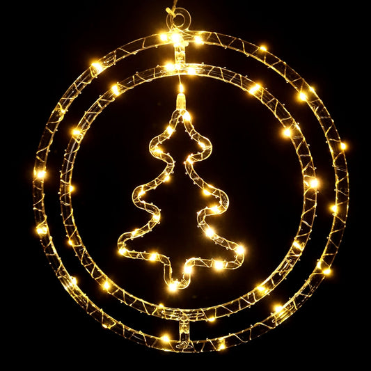 Kalėdinė šviečianti dekoracija – eglutė ratelyje, 48 LED, šiltai balta, baterijomis maitinama