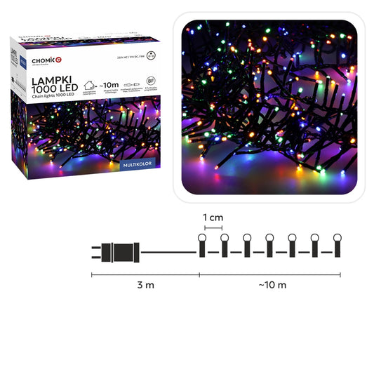 LED girlianda 1000 LED, 10 m, multikolor