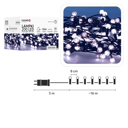 LED girlianda „Cherry Ball“ 200 LED, šaltai balta, 16 m