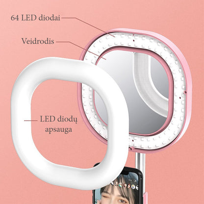 LED "Selfie" veidrodis su stovu - Juoda