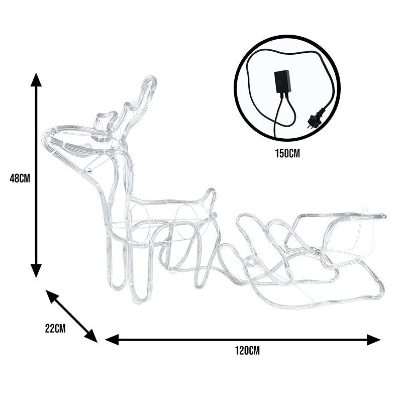 LED šviečianti elnių ir rogių dekoracija – 120 cm