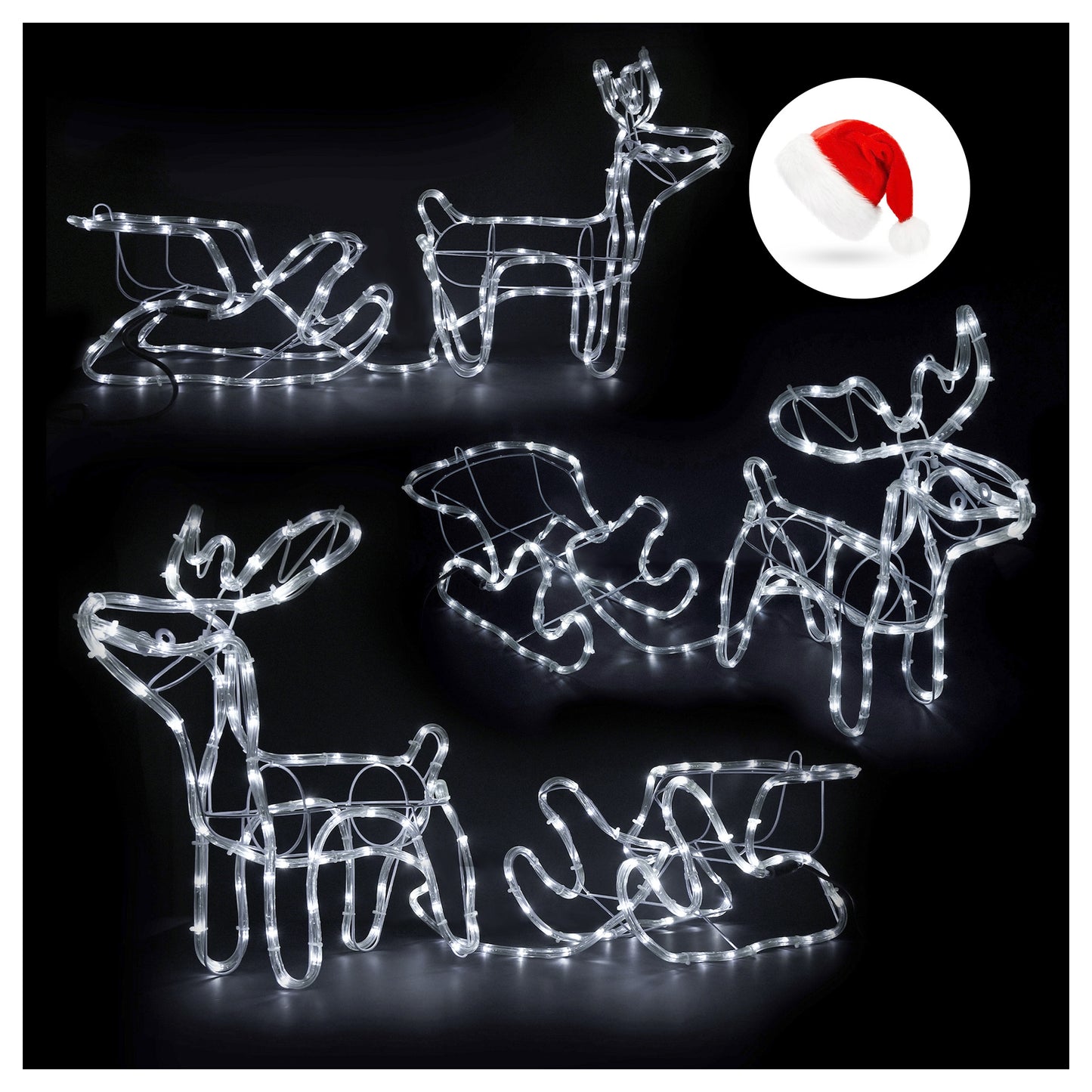 LED šviečianti elnių ir rogių dekoracija – 120 cm