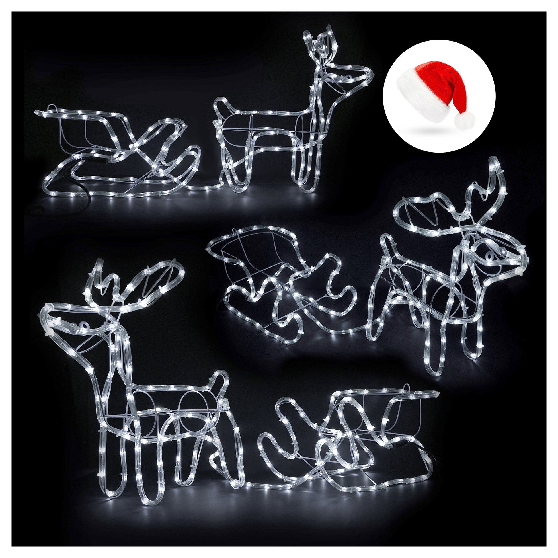 LED šviečianti elnių ir rogių dekoracija – 120 cm