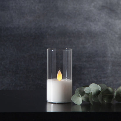 LED žvakė su tikro stiklo gaubtu, 10 cm