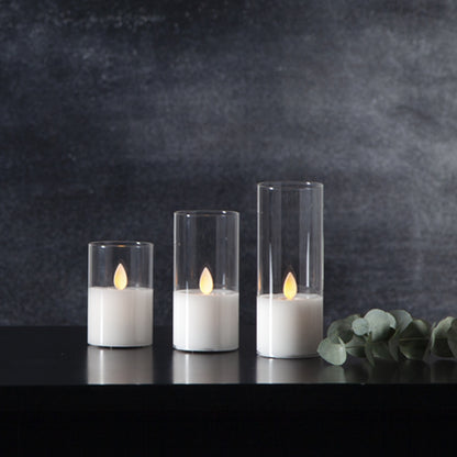 LED žvakė su tikro stiklo gaubtu, 12,5 cm