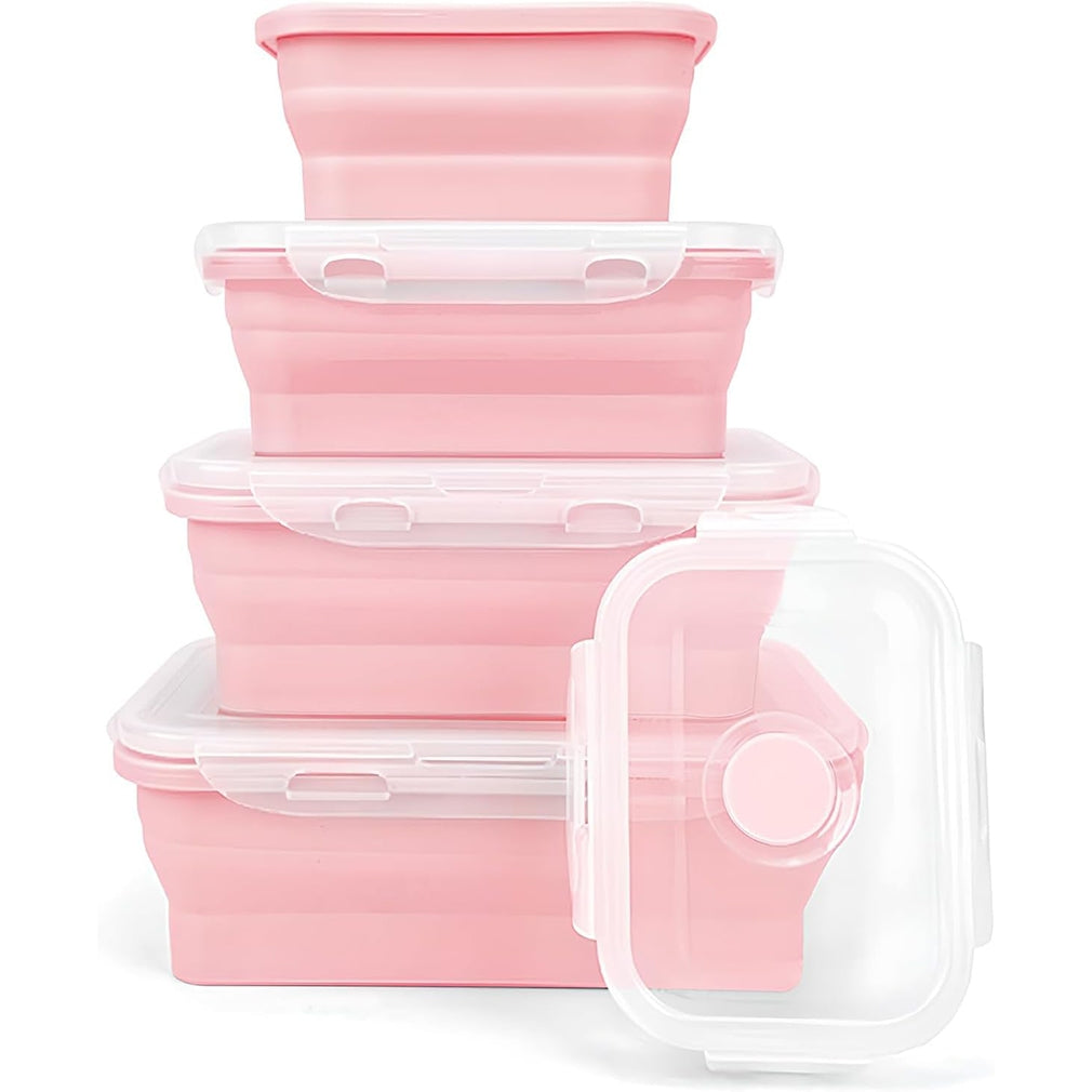 Stačiakampių silikoninių maisto indelių rinkinys (rožinė)