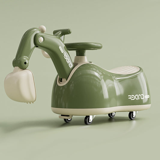 Vaikiškas paspiriamas ekskavatorius–važinėjimo mašinėlė su kaušu